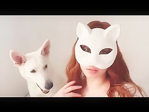 woman with her wolf dog
